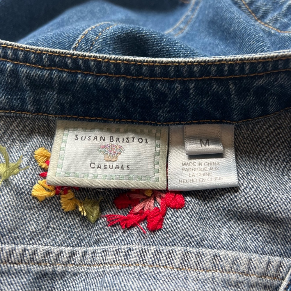 Vintage 90s y2k Susan Bristol Embroidered Denim Vest women’s M - Picture 7 of 8